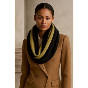 Brodie Cashmere Color-block 100% Cashmere Infinity Scarf In Green Black NWOT